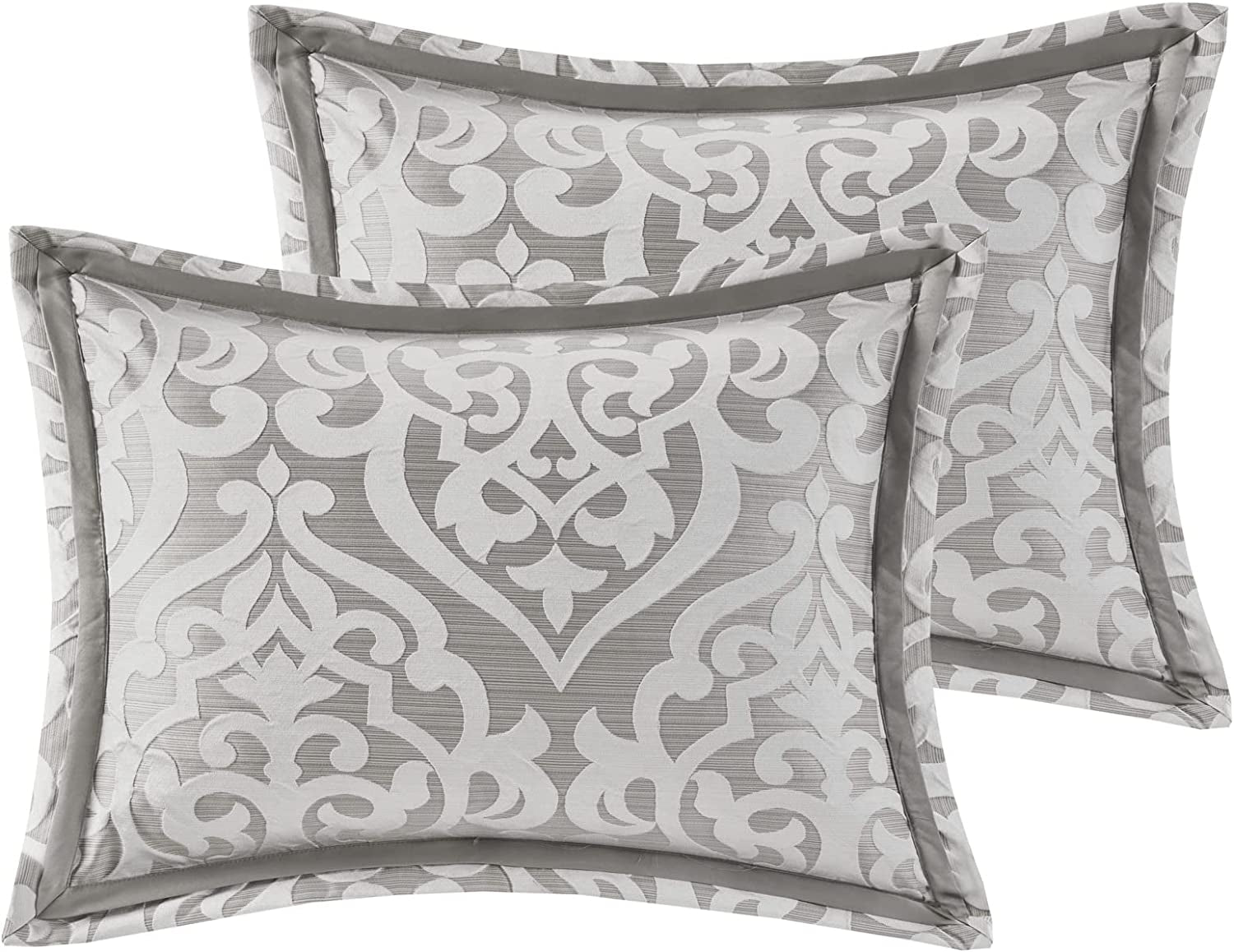 Tesla Cozy Comforter Set (Jacquard Damask Medallion Design) - Queen, Silver 6 Piece