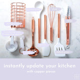 White Silicone & Copper Kitchen Utensils Set with Holder - 17 PC 