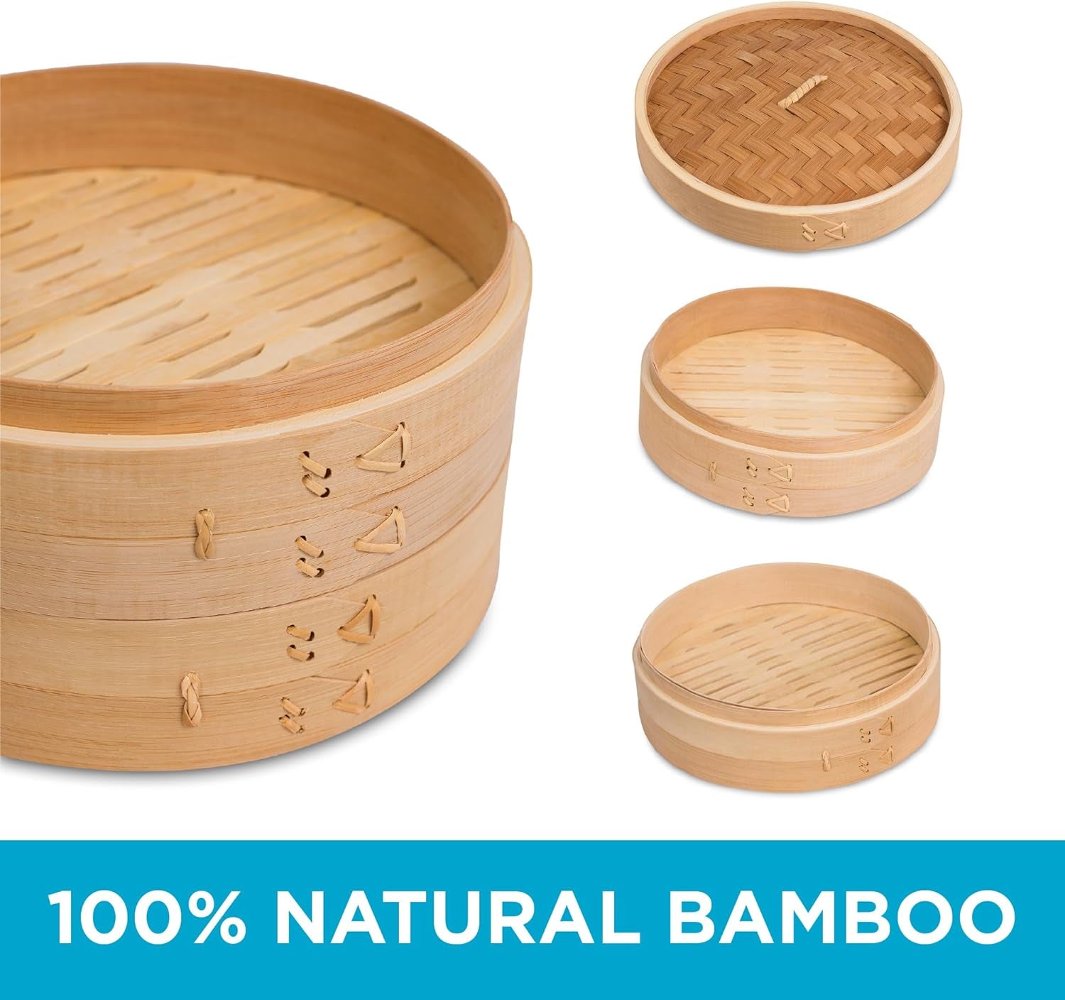 10-Inch Bamboo Steamer - Classic 2 Tier Design for Steaming 