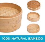 10-Inch Bamboo Steamer - Classic 2 Tier Design for Steaming 