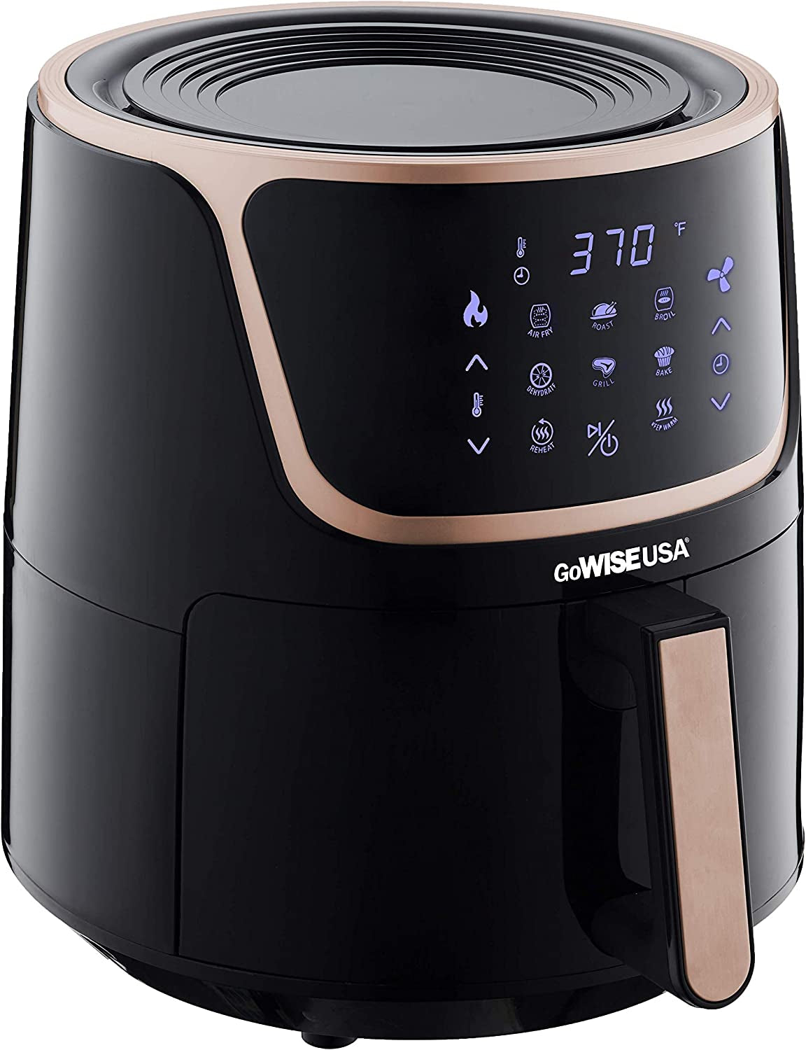 7-Quart Electric Air Fryer with Dehydrator with 3 Stackable Racks, Digital Touchscreen with 8 Functions & Recipes Black/Copper