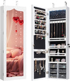 Jewelry Cabinet Armoire Lockable Jewelry Organizer with 47.5'' Full Length Mirror, 5 Lights, (White)