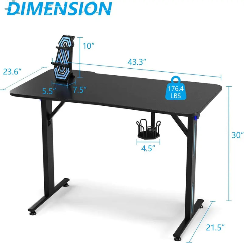 Costway-Gaming Desk, T-Shaped Computer Desk W/ Ergonomic Home Office Game Station with Carbon Fiber Surface