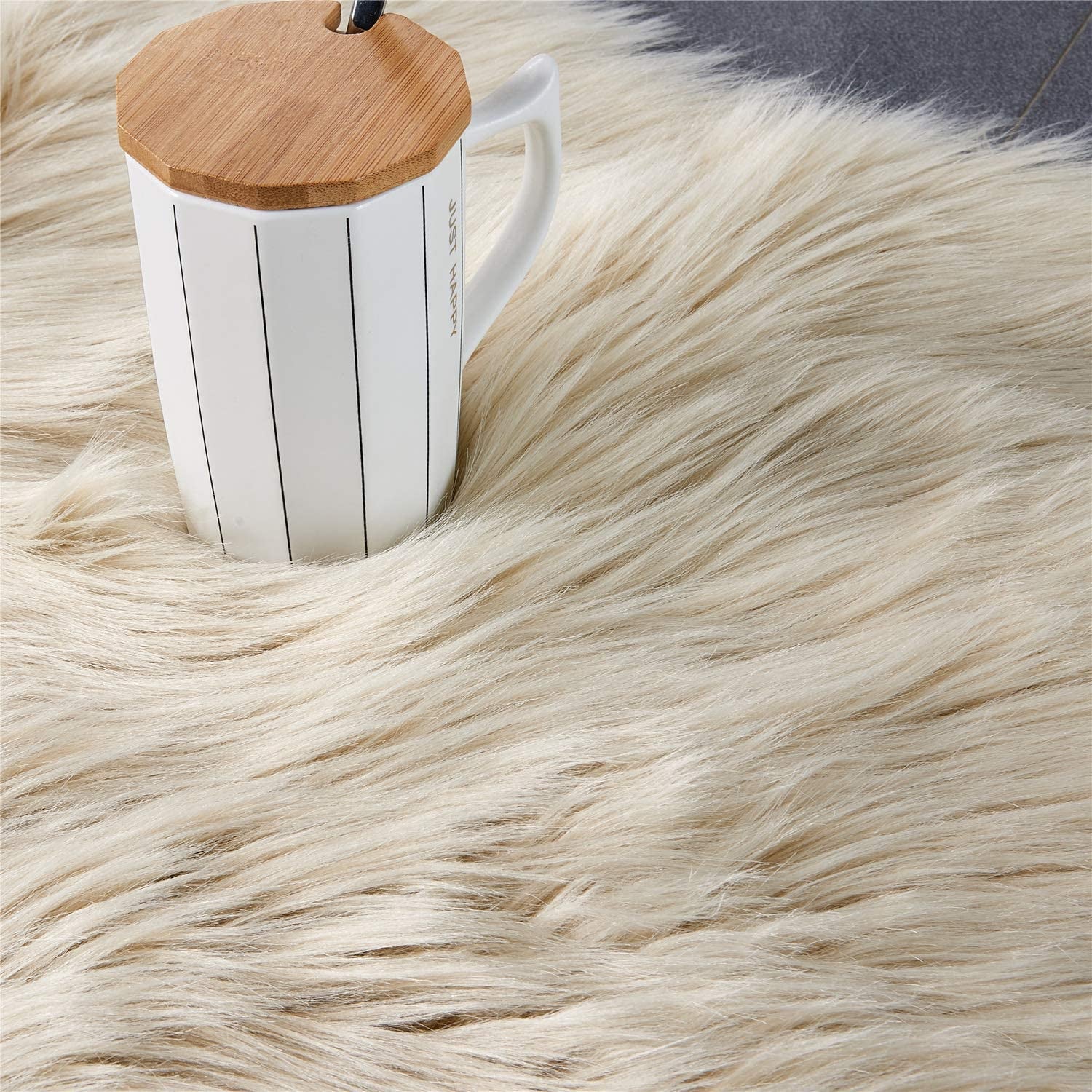 Luxurious Shaggy Faux Fur Area Rug for Bedroom and Living Room Decor - Beige (2' x 6')