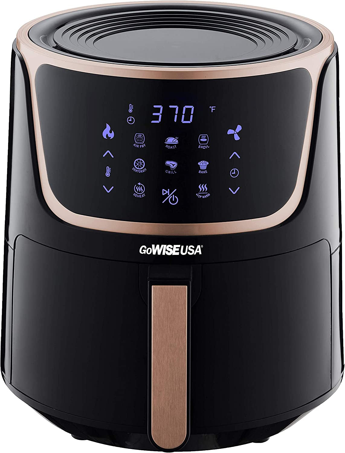 7-Quart Electric Air Fryer with Dehydrator with 3 Stackable Racks, Digital Touchscreen with 8 Functions & Recipes Black/Copper