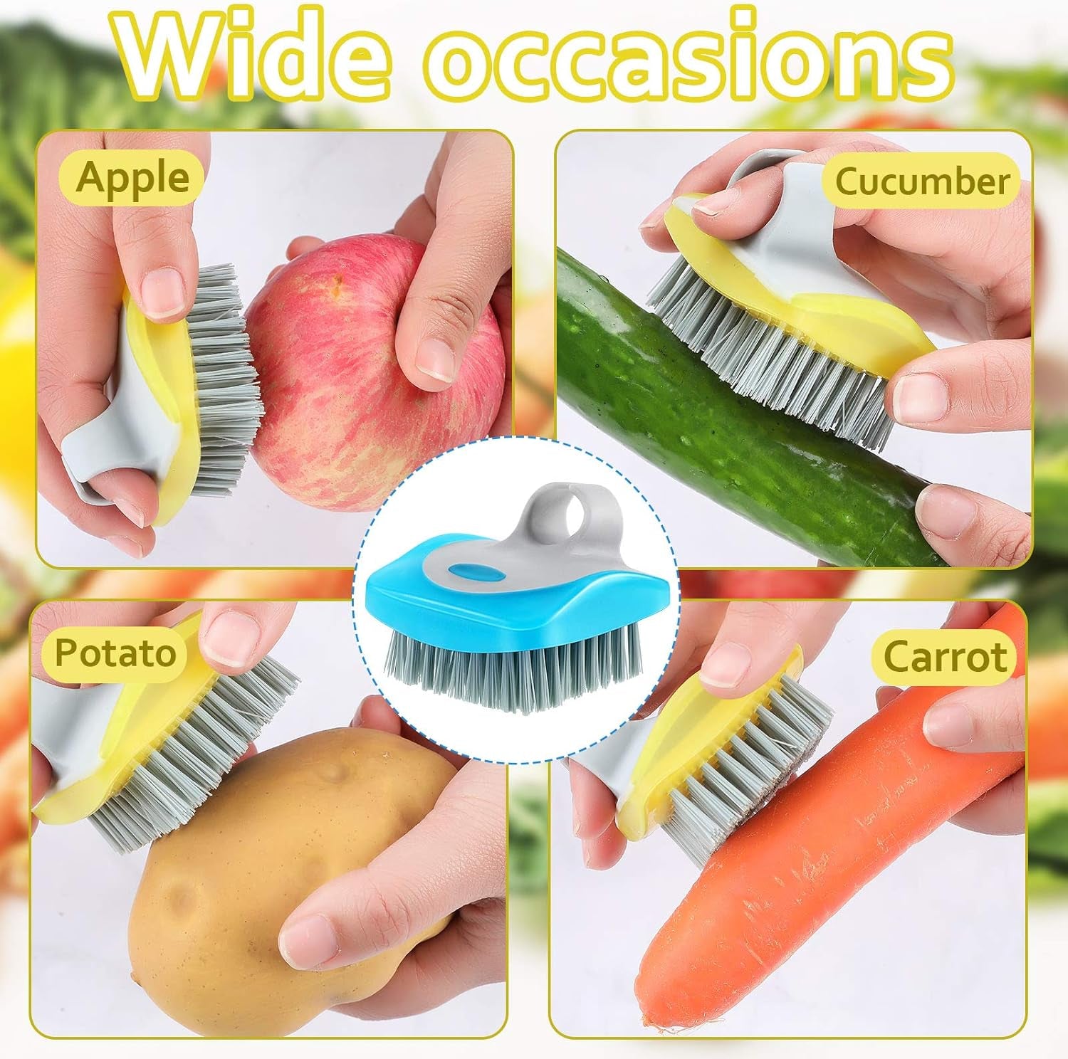 3-Piece Multi-Color Kitchen Brush Set for Vegetables and Fruits