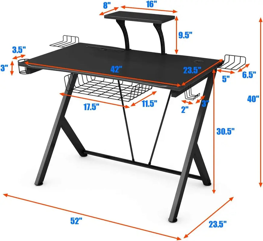 Costway-Gaming Desk, T-Shaped Computer Desk W/ Ergonomic Home Office Game Station with Carbon Fiber Surface