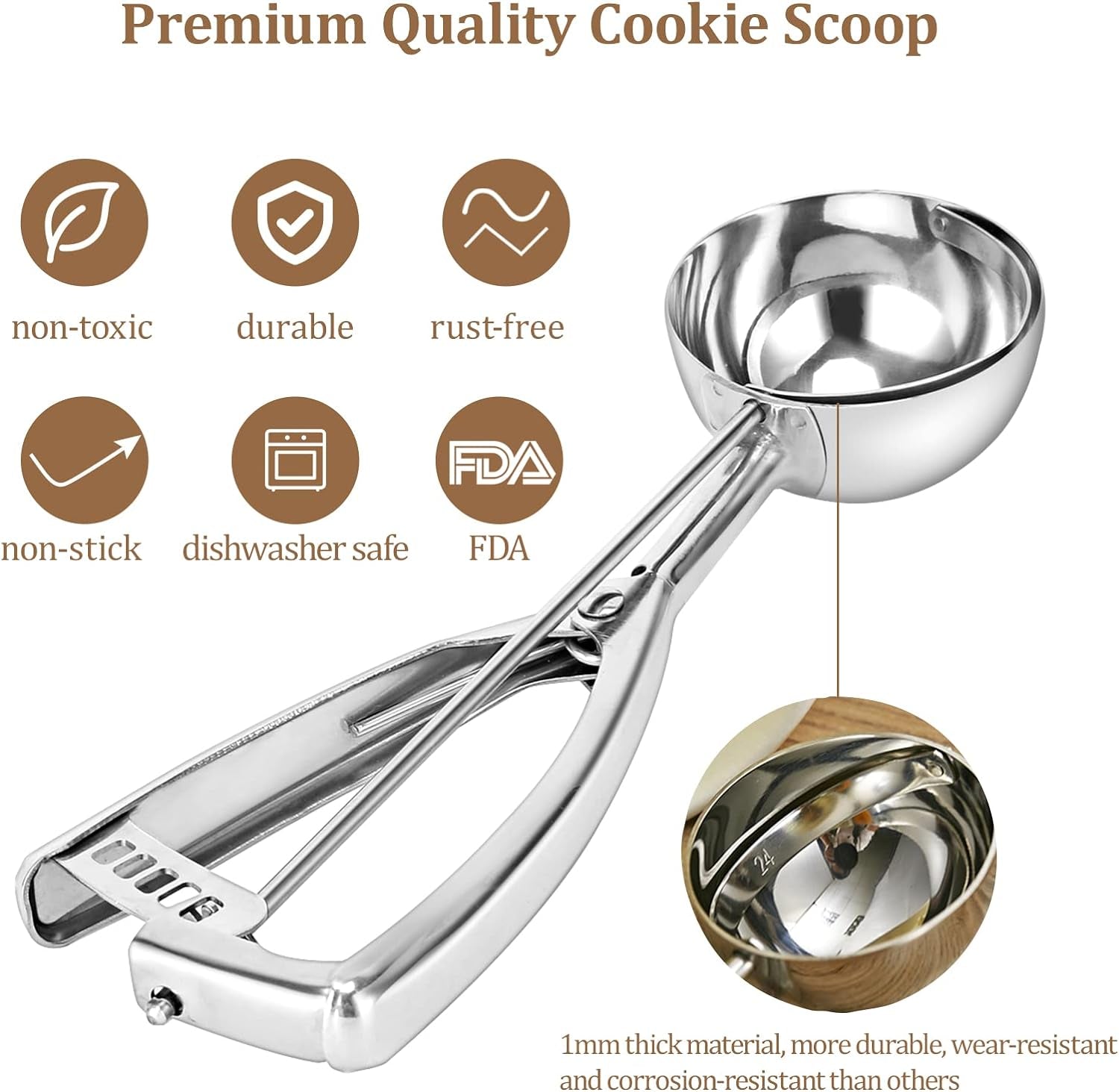 ​"Premium Stainless Steel Cookie Scoop Set"