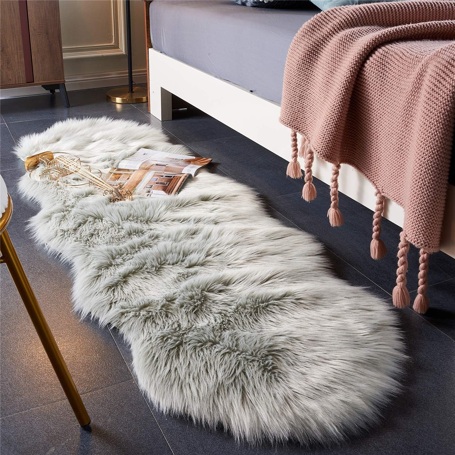 Luxurious Shaggy Faux Fur Area Rug for Bedroom and Living Room Decor - Beige (2' x 6')