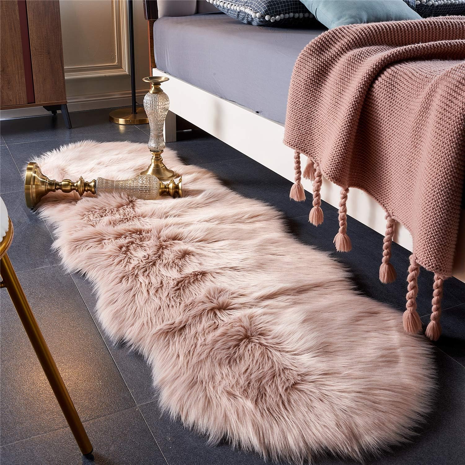 Luxurious Shaggy Faux Fur Area Rug for Bedroom and Living Room Decor - Beige (2' x 6')