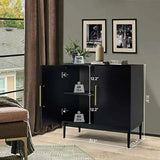 Black Accent Cabinet, Modern Free Standing Cabinet, Black Sideboard with Metal Base for Bedroom, Living Room, Kitchen and Office