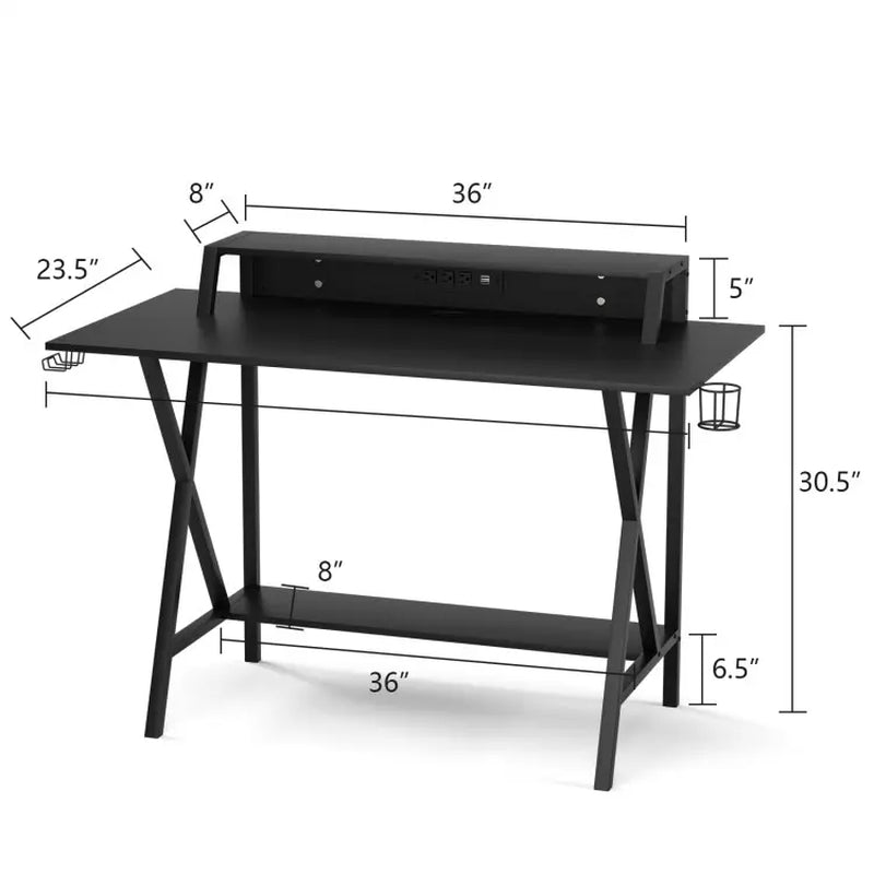 Costway-Gaming Desk, T-Shaped Computer Desk W/ Ergonomic Home Office Game Station with Carbon Fiber Surface