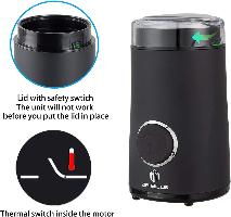 DM-7441 Coffee Grinder Electric, Coffee Bean and Dried Spice Grinder, One Touch Operation, Blade and Cup Made with SUS304 Stainless Steel (Black)