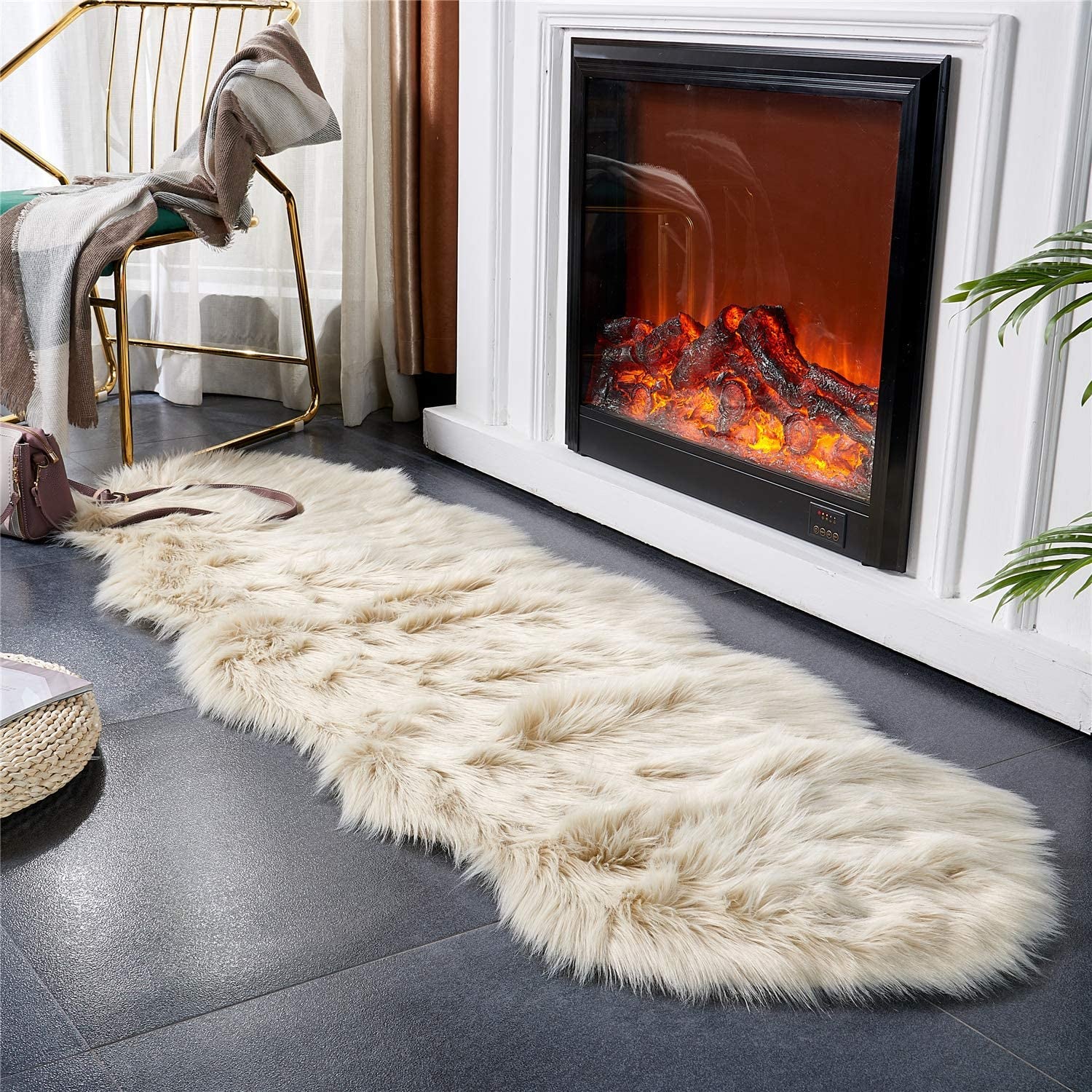 Luxurious Shaggy Faux Fur Area Rug for Bedroom and Living Room Decor - Beige (2' x 6')