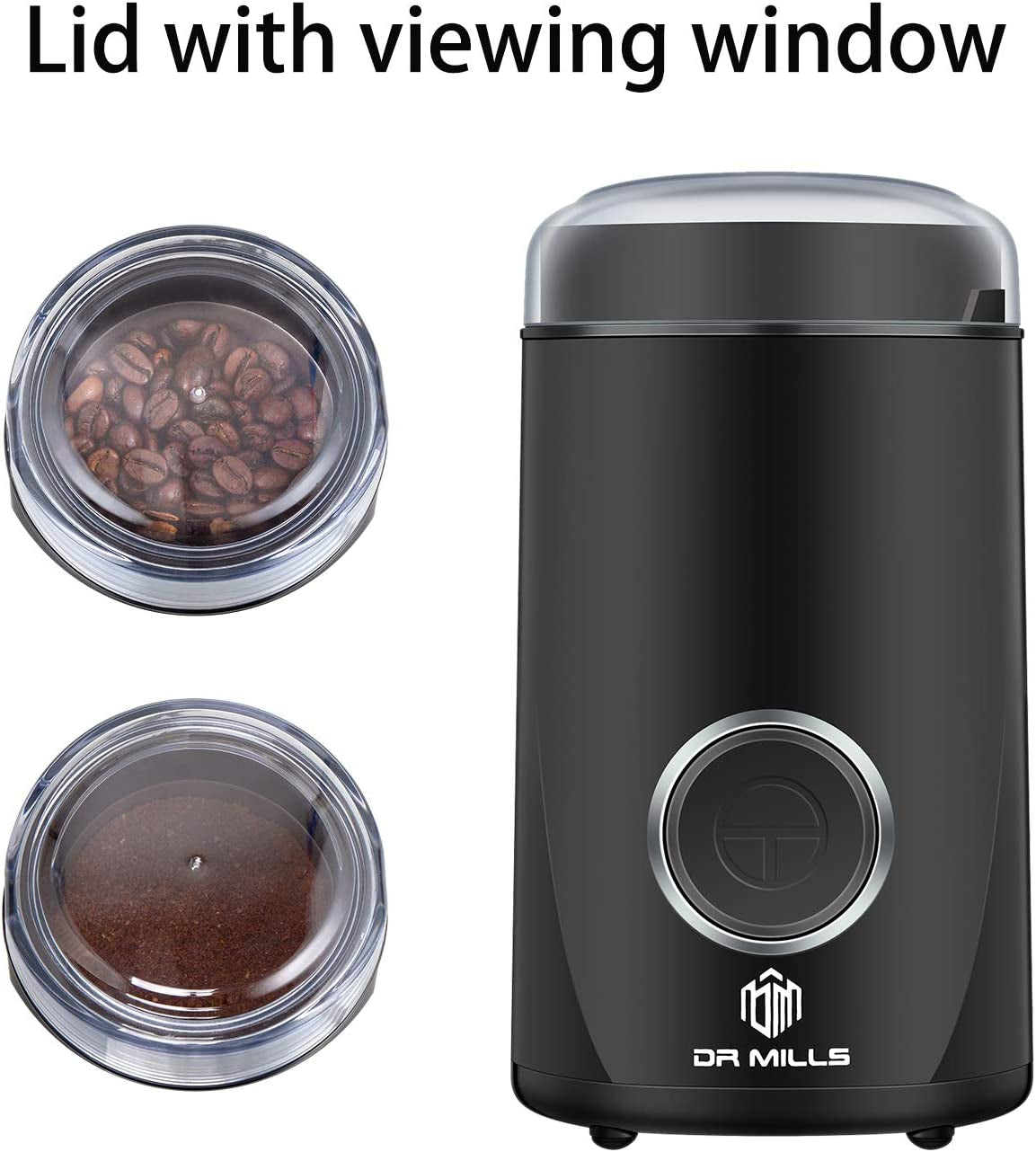 DM-7441 Coffee Grinder Electric, Coffee Bean and Dried Spice Grinder, One Touch Operation, Blade and Cup Made with SUS304 Stainless Steel (Black)