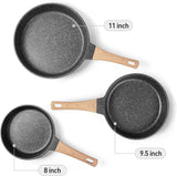 Induction Frying Pan Set Granite Skillet Pans Cookware Set with Heat-Resistant Handle, Christmas Gift