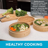 10-Inch Bamboo Steamer - Classic 2 Tier Design for Steaming 